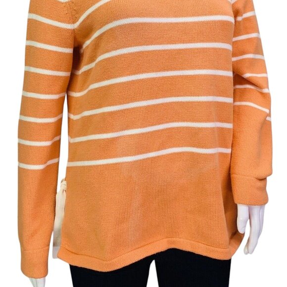 J Jill Womens Knit Pullover Sweater Clementine Orange Striped Side Ties Size S - Picture 5 of 13